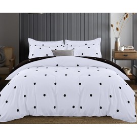 Hafaa Single Duvet Cover Set Soft Printed Bedding Set Brushed Microfiber Duvet Covers with Pillowcase (Black and White Dotted 135x200 CM)