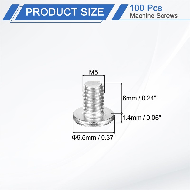 sourcing map M5-0.8 x 6mm 100Pcs Flat Round Head Screws