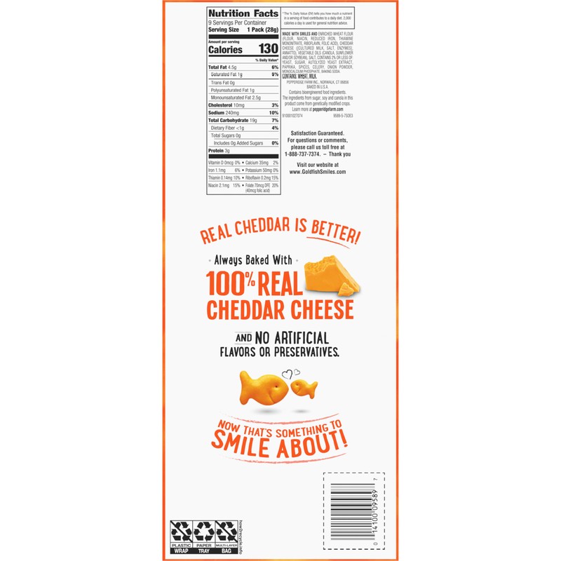 Goldfish Cheddar Cheese Crackers, Baked Snack Crackers, 1 oz On-the-Go
