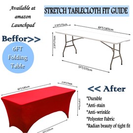 Spandex Tablecloths 1.8 m, 1 Piece, Red Stretch Tablecloth, Rectangular, Wrinkle Resistant, Stretchy Patio Tablecloths for Wedding, Party, Banquet (183 x 76 x 76 cm (L x W x H)