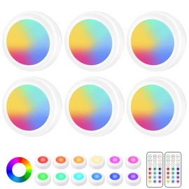 CADRIM Puck Light, 13 RGB Colors Night Lamp, Battery Powered, Under Cabinet Light with Remote and Touch Control, Home Decor Light:_White - 6 pcs_Not Included