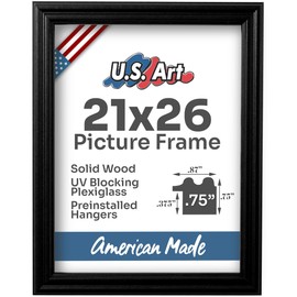 US Art 21x26 Black Picture Frame .75" Inch Wide - Handmade Solid Wood Frames with Preinstalled Hangers and UV Blocking Plexiglass Frames
