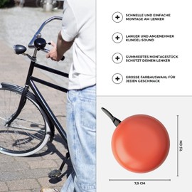 URBAN ZWEIRAD bicycle bell - BIG MAMA bike bell (large), bell for roadster or ladies’ bicycles (coral)