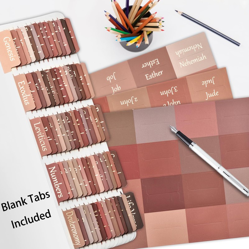 Gold Foil Earthy Brown Bible Tabs for Women/Men/Kids, 100 Laminated