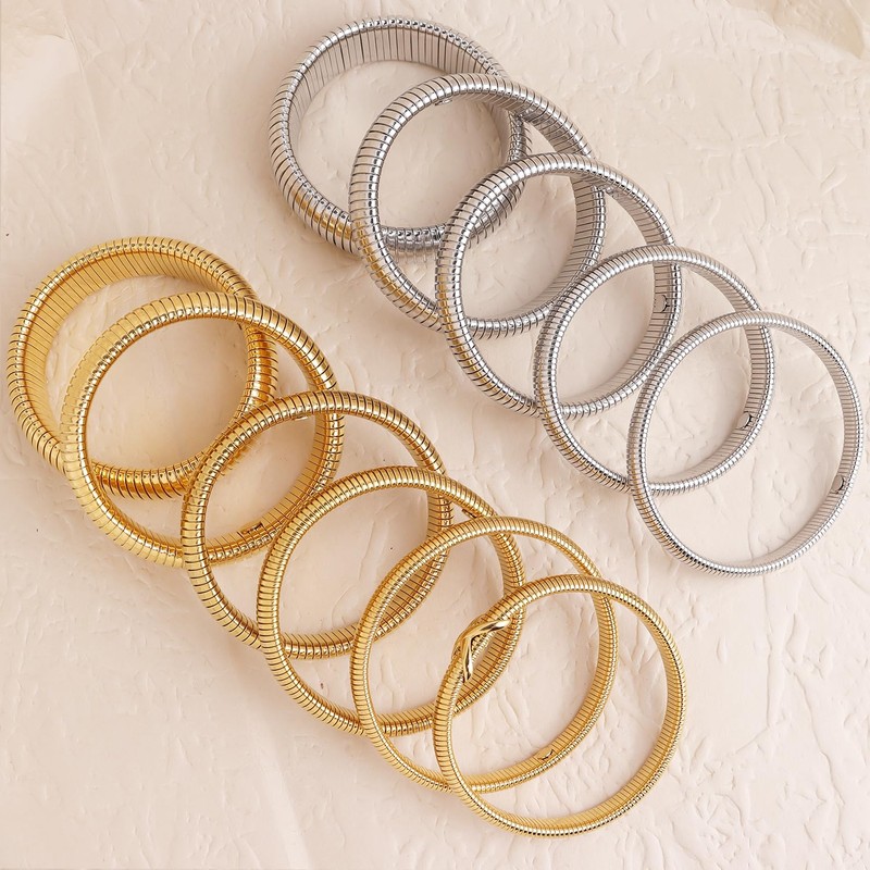 Frigotine Chunky Silver Snake Chain Bangle Bracelet for Woman, Stainless
