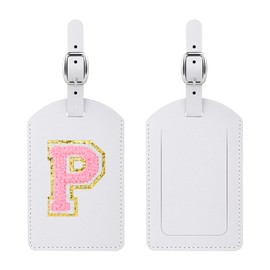 AOQING Embroidered Initial Luggage Tags for Suitcases White PU Leather Travel Tag with Privacy Shield Baggage Identifier & Gift