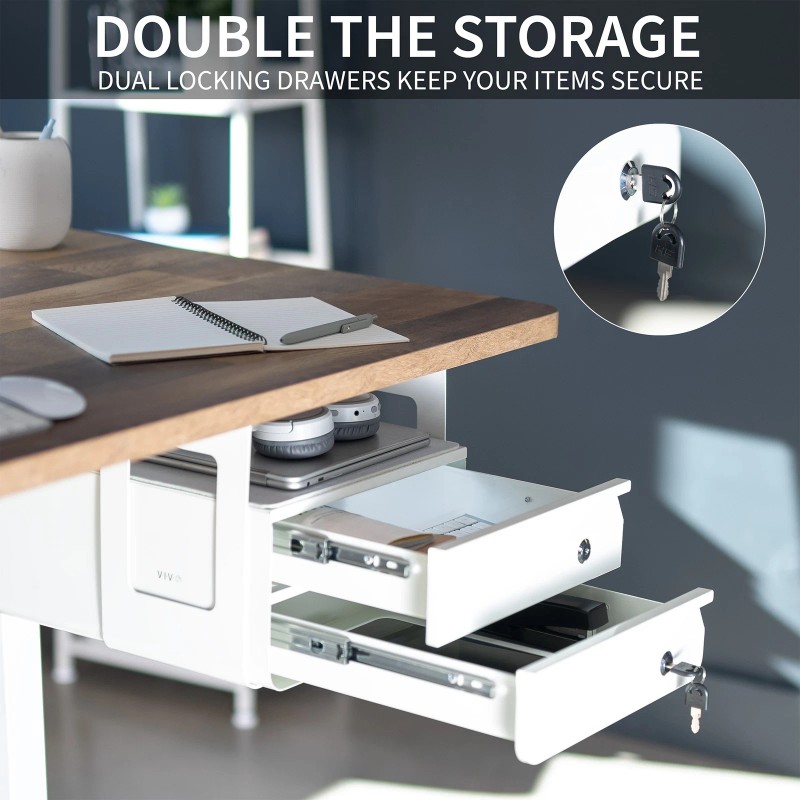 VIVO White Under Desk Lockable Pull Out Storage Drawers, Workspace
