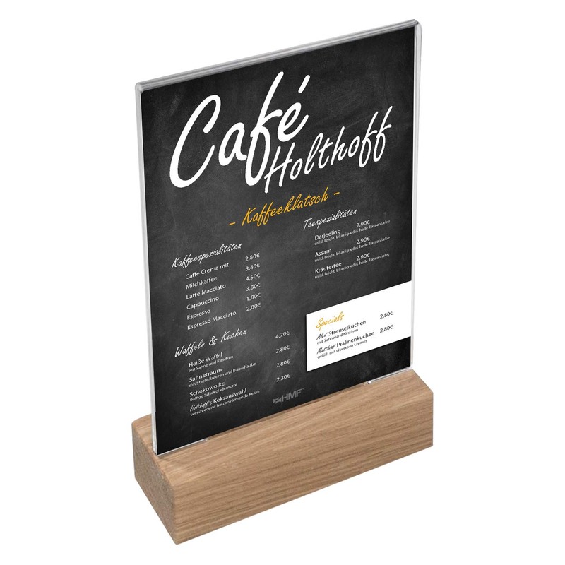 HMF 46940 Acrylic Table Stand with Wooden Base DIN A6