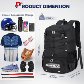Baseball Bag Large Capacity Softball Bags for Adult Youth Baseball Backpack with Shoe Compartment Water Resistant Softball Bat Bag for T-Ball & Softball Equipment