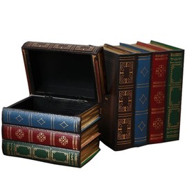 PLAZOTTA PLAZOTTA 2 Pack Decorative Book Boxes Wooden Antique Book Decorations Vintage Book Storage Box (Style C)