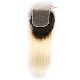 Forawme Brazilian Blonde Hair 1B/613 Ombre Lace Closure 4X4 16 Inch Bleached Knots Pre Plucked Straight Closure Human Hair Pieces Free Shedding