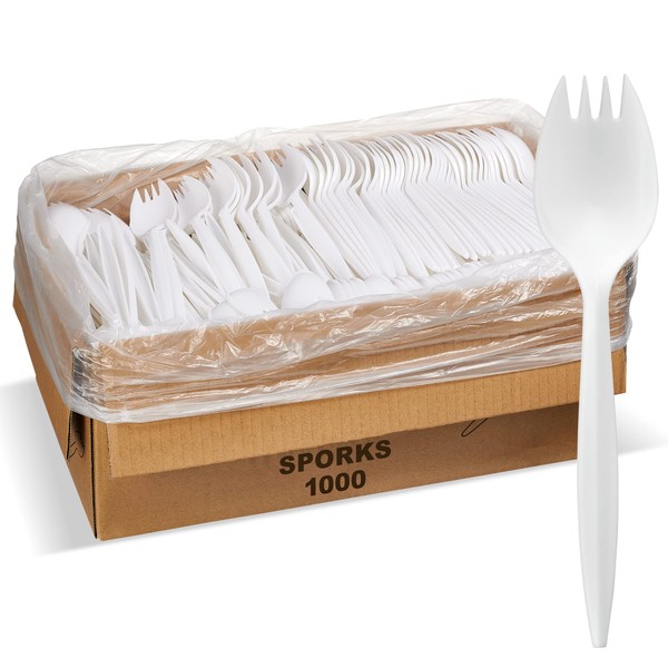1,000 Plastic Disposable Sporks Bulk White Medium Weight Disposable Silverware Plastic Cutlery Spork