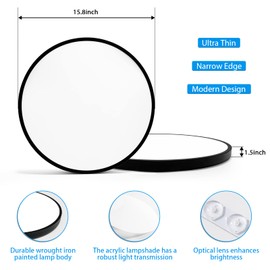 HOVENLA 15.8 Inch LED Flush Mount Ceiling Light 2PACK, 30W Black Kitchen Ceiling Light Fixtures (200W Equi) 2400lm, 5000K Daylight Round Light Fixture Ceiling Mount for Hallway, Bedrooms, NOT-DIMMABLE