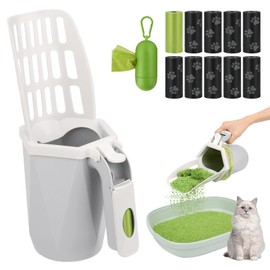 MYPIN Cat Litter Scooper with Holder, Cat Litter Shovel with Waste Can and Refill 195 Bags, Large Capacity Cat Scooper Portable Litter Shovel, Cat Litter Sifter Scoop System with Bags