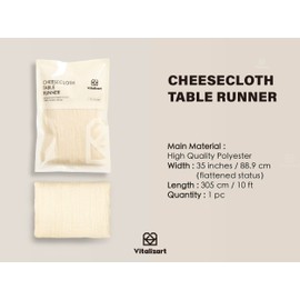 Vitalizart Cheesecloth Table Runner 10ft Gauze Boho Rustic Ivory White Cream Cheese Cloth Table Runner for Wedding Bridal Shower Fall Thanskgiving Decoration 120 Inches