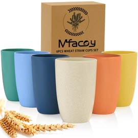 Mfacoy Wheat Straw Cups Set of 6, 12 oz Unbreakable Drinking, Reusable, Stackable Tumbler, Colourful Water Cup Set for Kitchen, BPA Free, Dishwasher & Microwave Safe, with 6 Colors Cups