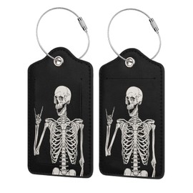 Skull 2 Pack Luggage Tag for Suitcase Skeleton Label Cute Unique Leather Suitcase Tags Identifiers with PU Privacy Name Address Labels & Durable Steel Loop for Women Men Travel