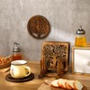 Beeveer 5 Pcs Life Tree Wooden Trivets with Storage Rack