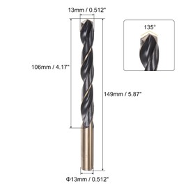 sourcing map 2pcs Jobber Drill Bits 13mm (0.512") Black Nitride & Gold Titanium Coated M2 High Speed Steel (HSS) Twist Drill Bits for Stainless Steel Aluminum Alloy Metal