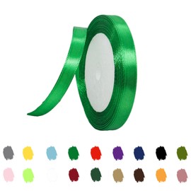 RONGZUBAT Green Satin Ribbon 10mm for Gift Wrapping, Crafting, Cake Decoration, Hair Bows - 22M Thick Polyester Fabric for Christmas, Wedding, Car Decor