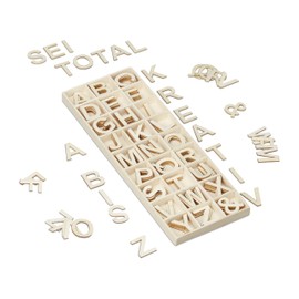 Relaxdays Wooden Letters Set, 162 Pieces, Capital Letters A-Z, & Sign, 3 cm, Small Letters for Crafts, Decoration, Natural