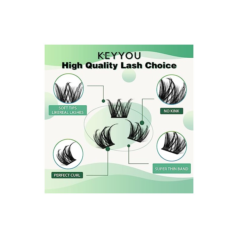 KEYYOU Lash Clusters,96 Pcs Cluster Lashes D Curl 10-18MIX DIY