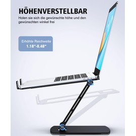 Glangeh Laptop Stand Height Adjustable, Ergonomic Portable Notebook Stand for Desk, Foldable Aluminium Laptop Stand, Compatible with MacBook Air Pro (10-16 Inch) - Black