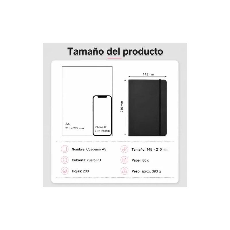 5pcs Libreta A5 Pasta Dura Escolar Oficina 5 Bolígrafos