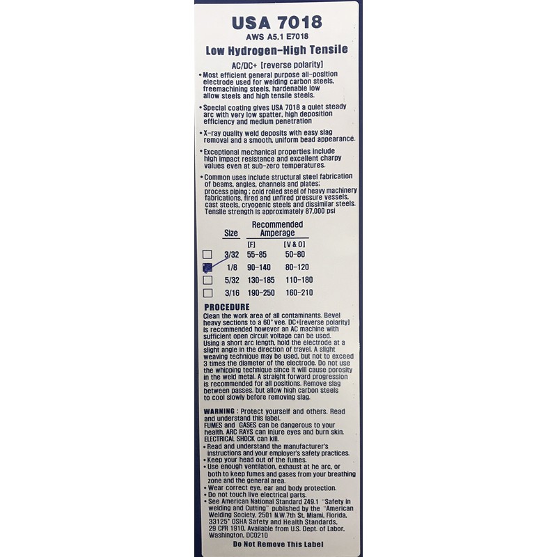 Washington Alloy 7018 Stick Electrode 5LB Package (7018 1/8")