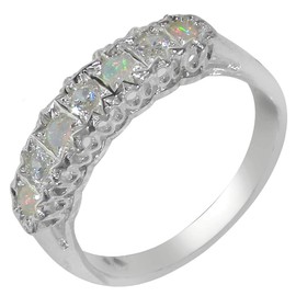 Solid 925 Sterling Silver Ladies Cubic Zirconia CZ & Opal Eternity Band Ring Size T White 7 stone ring