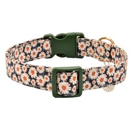 Flower Patterns Dog Collar with Accessories, Soft Cotton Dog Collars for Small Medium Large Female and Male Dog(Daisy S)