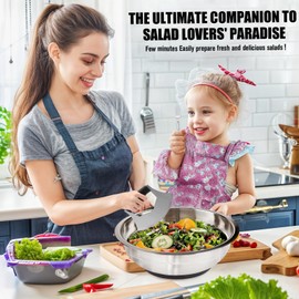 ZMCYNG Salad Chopper Bowl - Stainless Steel Salad Chopping Bowl, Salad Chopper Bowl and Cutter with Lid, Chef Grade Salad Chopper Blade and Bowl, Mezzaluna Mincing Knife, Super-fast Salad Prep