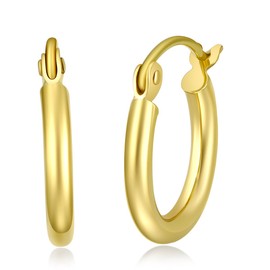 14k REAL Yellow Gold 2mm Thickness Hinged Hoop Earrings (13 x 13 mm)