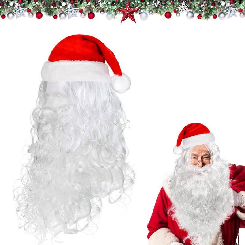 Gxlaihly Santa Beard Wig Hat Set, Santa Claus Wig and