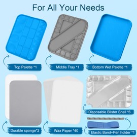 ISWUJIA Wet Palette 3-in-1 Set, Stay Wet Palette For Acrylic Paints, Including 2 Paint Pallets, 1 Wet Palette, 50 Wax Papers, 2 Durable sponges, 6 Blister Shells