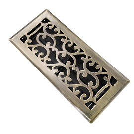 SANYCASA 4x10 Inches Air Floor Vents Register Ease Adjust Air Flow Savannah Design-Heavy Duty Walkable Steel Decorative Floor Vent for Room - Antique Brass Floor Vent Covers