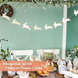 Papierdrachen Wall Garland Easter – Wooden Easter Decoration – Simple and Night Lasting – Colourful Easter – with Pompoms – Set 1