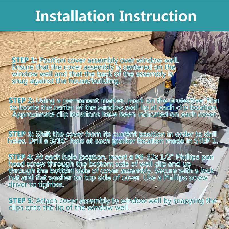 Basement Window Well Cover Spring Clips Hardware Kit for Basement