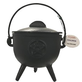 Crystalo - Pentagram Cast Iron Cauldron with Lid Size-4"