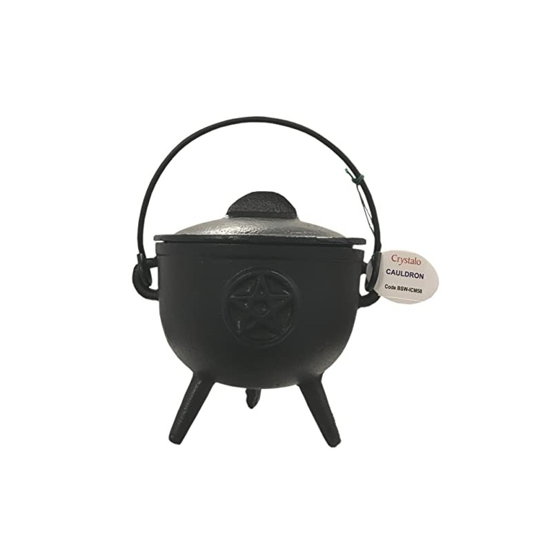 Crystalo - Pentagram Cast Iron Cauldron with Lid Size-4"