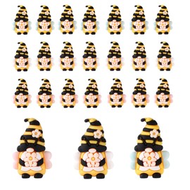 Lyreh 24pcs Mini Spring Bee Gnomes, 1.38in Spring Floral Bumble Bees Gnome Figurines Dwarf Miniature Ornaments Summer Thanksgiving Toys Gifts for Home Table Garden Car Dashboard Decor
