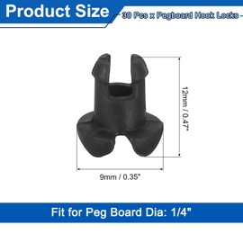 sourcing map 30 Pcs Pegboard Hook Locks, Peg Hook Stoppers Clips Plastic Pegboard Peg Locks Fit for 1/4 Inch Peg Board Hooks Tool Organizer for Stopping Hooks from Falling Off, Black