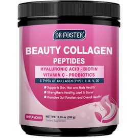 DRFOSTER Multi Collagen Peptides Powder for Women - Type I, II, III, V, X, Hydrolyzed Collagen Powder with Beauty Complex, Vitamin C & Biotin for Skin Hair Nail Joint, Non-GMO, 35 Servings