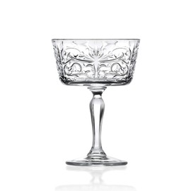 Champagne Glasses - Flute - Saucer - Belle Coupe - Set of 6 Glasses - Glass Crystal - Glass has Tattoo Design -9 oz. - by Barski - Made in Europe
