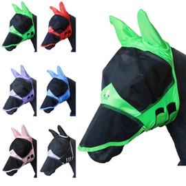 T TEKE Fine Mesh Horse Fly Mask w/Ears & Nose, UV blocking 3D Eye Visor with extra fleece cushioned forehead, Protection from Insect Pests