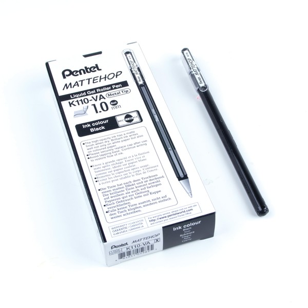 Pentel Arts Hybrid MATTEHOP Gel Roller, 1.0mm, Matte Black Ink,