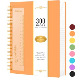 NIRMIRO Notebook B5, Notepad, 300 Pages/150 Sheets Wirebound Spiral Notebook with 100GSM Lined Paper, Ruler, PVC Cover Note Pads for Women/Men Writing Work, 18.5 x 25.8cm, Orange