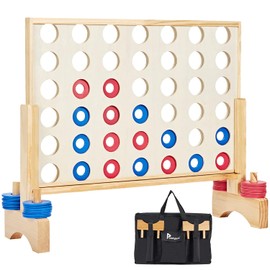 Giant Wooden 4 in A Row Game 2.8Ft, Indoor and Outdoor Jumbo Board Game for Teens,Includes 42 Pcs Chips & Durable Carrying Bag, Halloween Christmas Party Gifts for Kids Adults Lovers