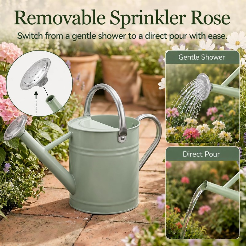 1 Gallon Metal Watering Can for Indoor Outdoor Plants, Cream