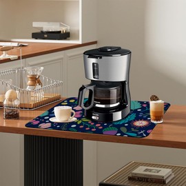 Kitchen Mat Beautiful Floral Dish Drying Mat 16"x24" Bsorbent Coffee Maker Mat for Sink Dishes or Under Rack Kitchen Counter Accessories Absorbent Hide Stain Rubber Backed Dish Drying Pad